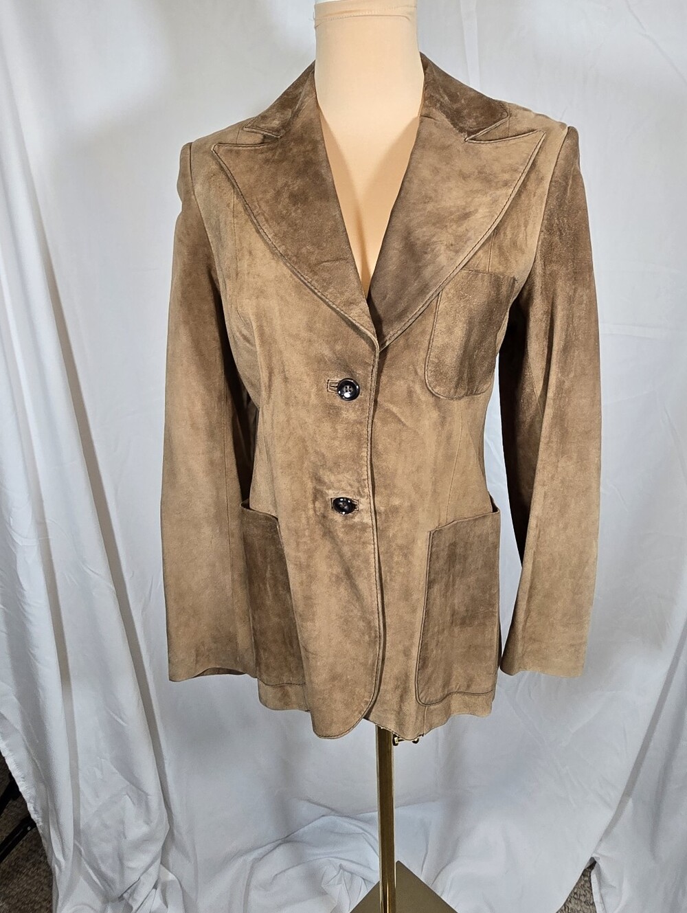 Vintage Beged-Or Women's Suede Button Front Jacket - Tan Brown